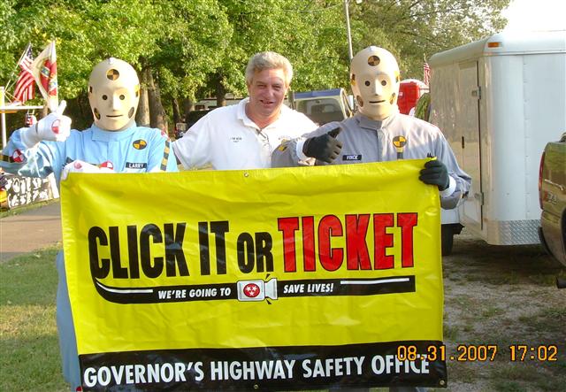 Chief Webb joins Vince and Larry at the Fur, Fin and Feather Festival to promote Seatbelt Safety
